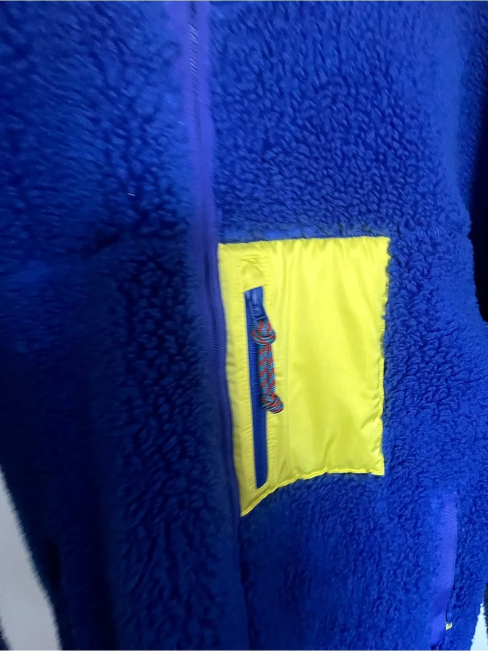 Tory Sport Blue Sherpa Puffer Jacket with Yellow Accents